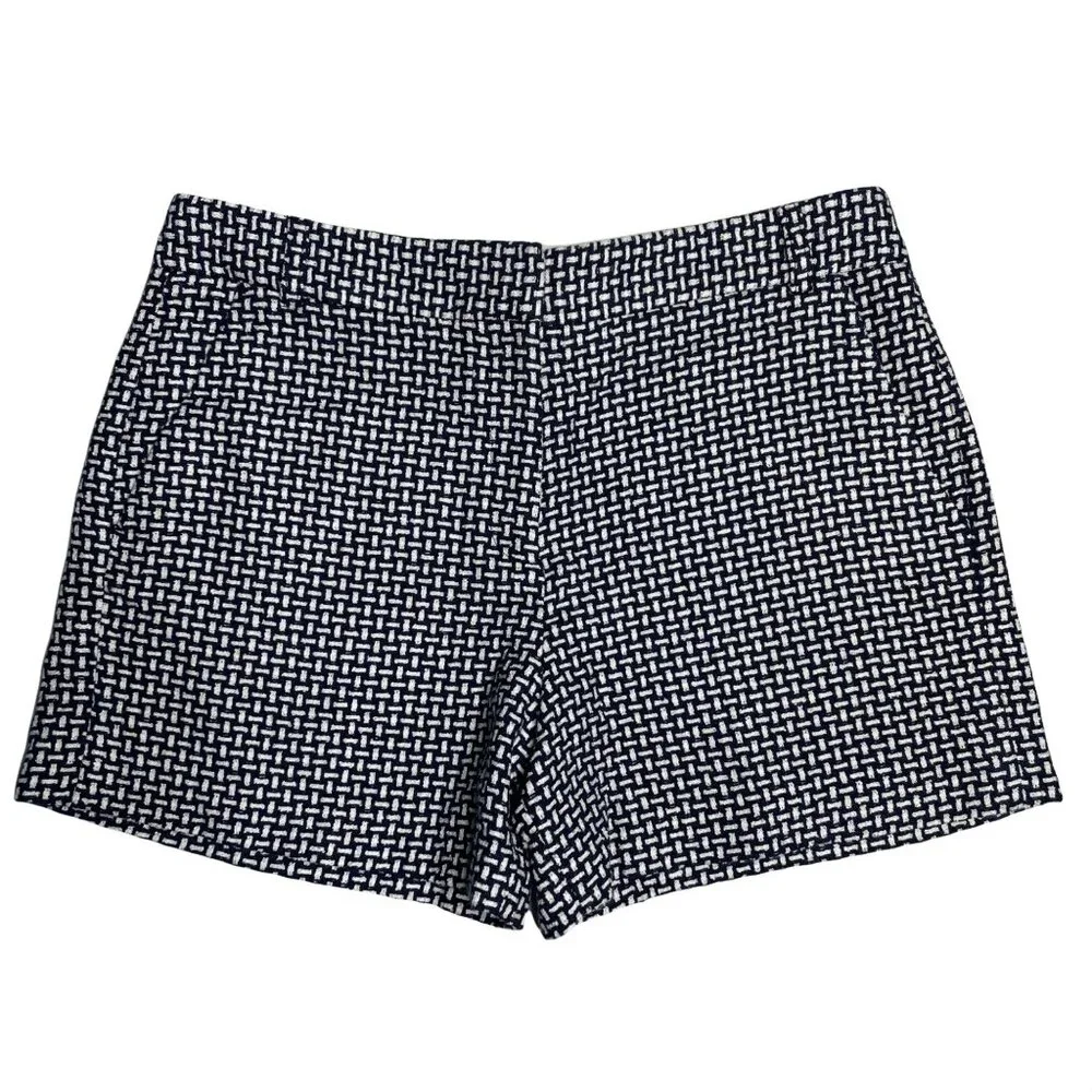French Connection Bonser Check Shorts Size 8 Navy Blue and White High Rise